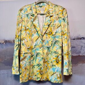 Vtg‎ CACHE Blazer Jacket Womens L /Size 12 Tropical Floral Bamboo Artsy Colorful